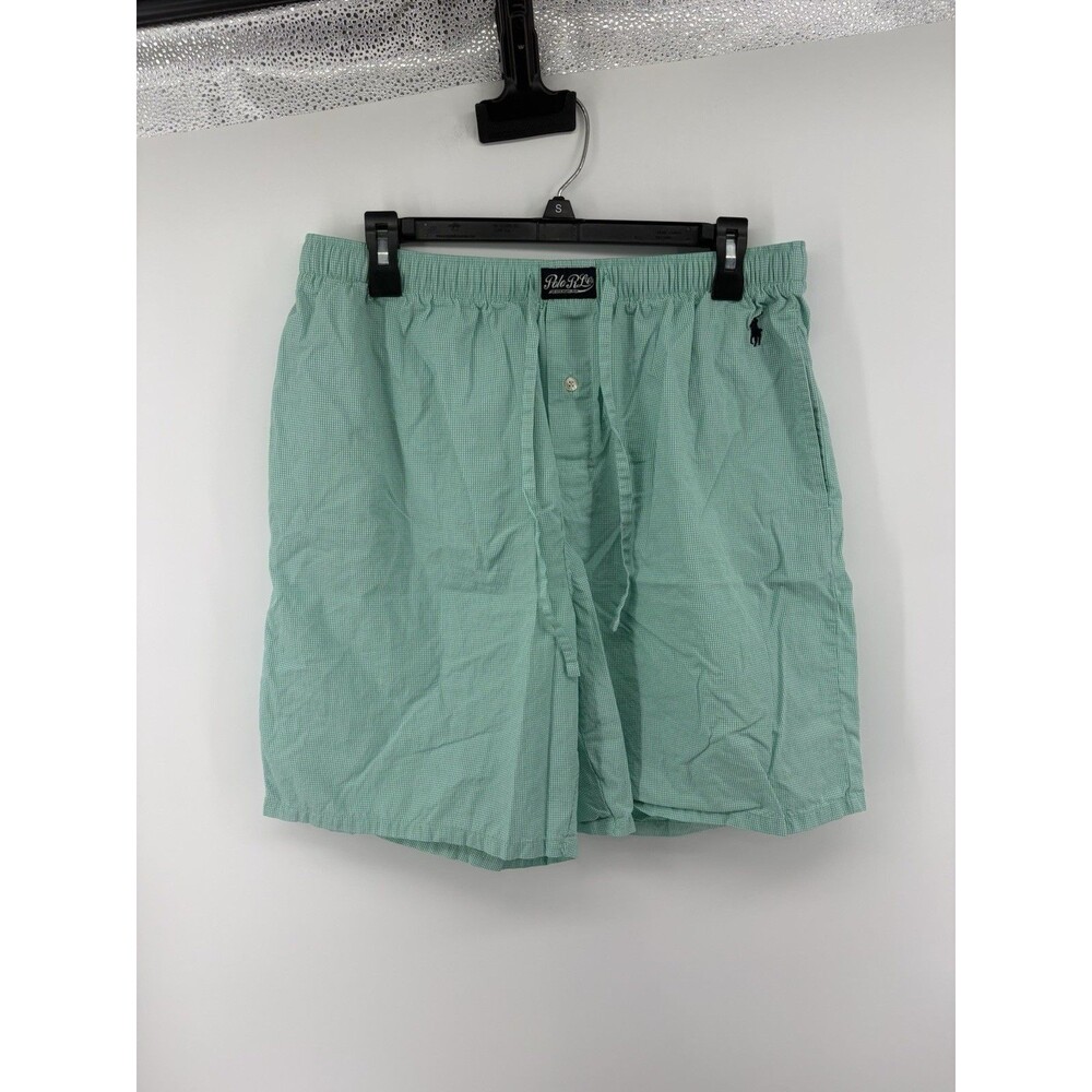 Polo Ralph Lauren Mens Large Green Gingham Lounge Shorts Elastic Drawstring